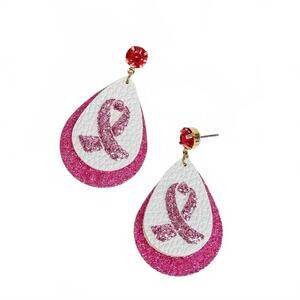 NEW PREP OBSESSED women's breast cancer glitter teardrop earrings in pink